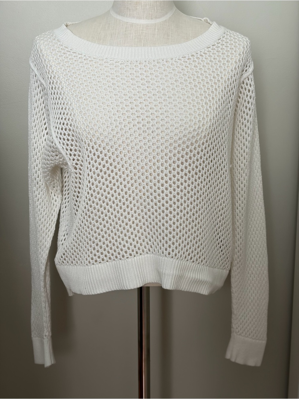MICHAEL Michael Kors White Open-Knit Layered Hem Sweater